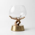 Rooted Realm Hand-Blown Glass Terrarium Bowl with Twisted Wood Branch Stand and Brass Base