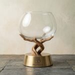 Rooted Realm Hand-Blown Glass Terrarium Bowl with Twisted Wood Branch Stand and Brass Base - Image 3