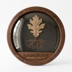 Rooted Realm Circular Walnut Shadow Box Framed Oak Leaf & Root Botanical Wall Art